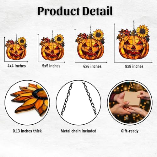 Flowers and Jack-o'-Lantern Acrylic Suncatcher - Image 2