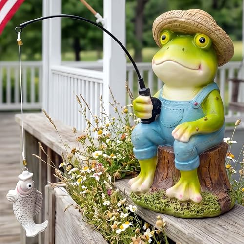 Frog Fisherboy Statue | Outdoor Garden Decor, Resin Animal Statue, Pond Ornaments, Poolside Garden Decor, Koi Fish Pond, Unique Fisherman Gifts - Image 4