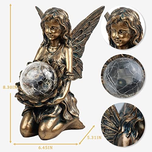 Suyorpe Garden Statues Outdoor Flower Fairy Decor,Solar Powered Outdoor Resin Statues-Patio Lawn Yard Porch, Funny Fairies Ornaments Figurines for Outside Garden Gifts,8.31 Inches Tall - Image 2