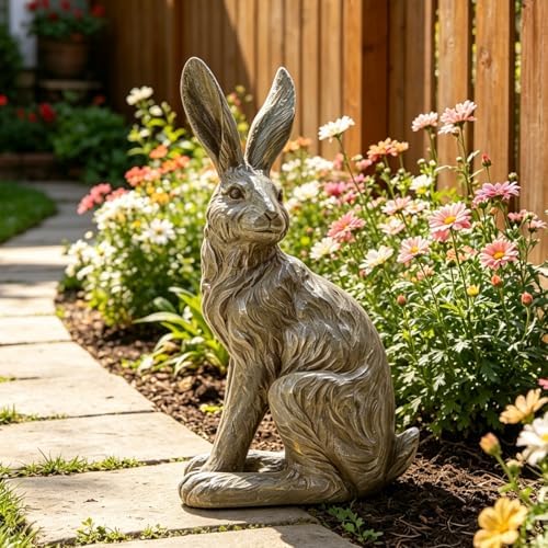 DiliComing Outdoor Rabbit Garden Statue 12 Inch Grey Bunny Yard Decor - Image 2