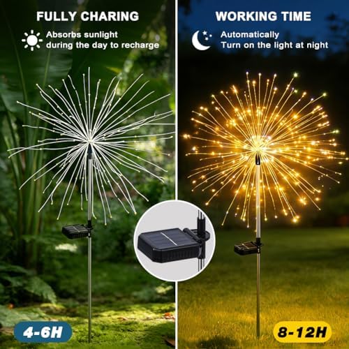 Solar Fireworks Lights for Outside Fairy Garden Warm White 8 Pack - Image 3