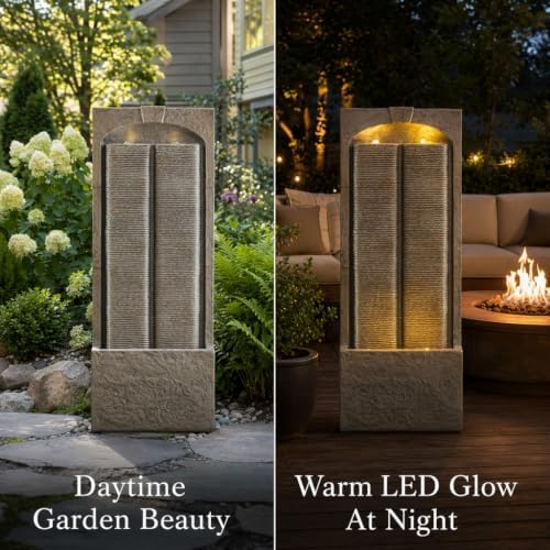 39" Outdoor Water Fountain, Modern LED Resin Water Wall Feature - Image 6