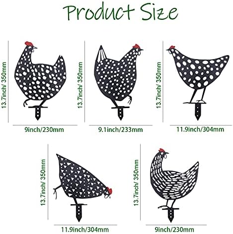 AOZITA 5 PCS 13 inch Metal Chicken Yard Art Garden Decorative Stake Hollow Out Rooster Animals Silhouette Statue Decor, Pathway, Floor, Garden, Lawn, Outdoor Decoration - Image 2