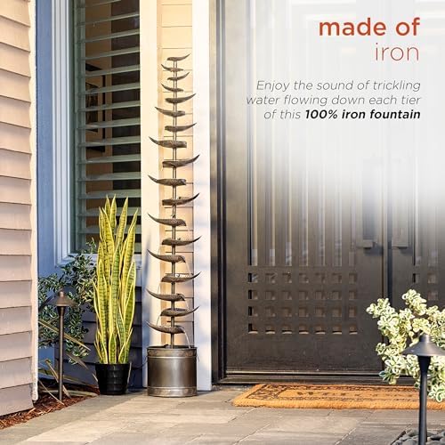 Alpine Corporation MCC390L-SL Indoor Outdoor Metal Tiered Leaves Water Floor Fountain, 70 Inches Tall, Silver - Image 5