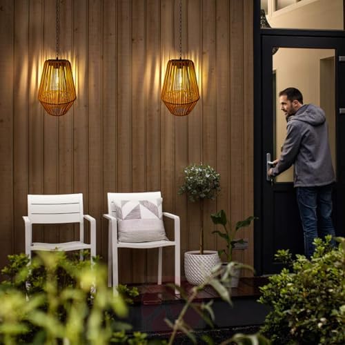 Livinlarge Rattan Solar Lantern Waterproof,Hanging Chandelier Lights Patio Porch Garden Farmhouse Decoration Rustic Handmade Outdoor Wicker Pendant Lamps - Image 5