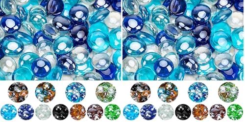 Mr. Fireglass 10 Pound Blended Fire Glass Beads, 1/2" High Luster Mixed Colored Fire Glass Drops for Fireplace Fire Pit & Lanscaping, Cobalt Blue, Crystal Ice, Caribbean Blue (Pack of 2) by Mr.+Fireglass