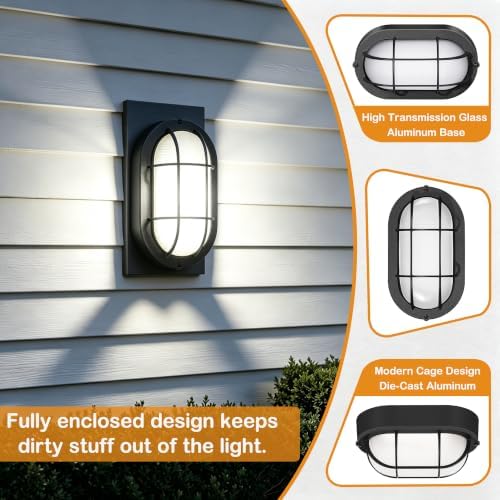 GRUENLICH LED Bulkhead Light, 8.5" Oval Aluminum, 5000K, Black, 2 Pack - Image 3