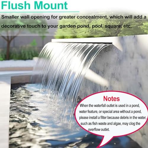 Stainless Steel Waterfall Spillway - Wall-Mounted Outdoor Water Feature for Ponds, Pools, and Gardens | Durable Design, Easy Installation, Water Runoff Outlet - Image 2