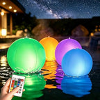 LOQOMI Solar Floating Pool Lights 4 Pack， 14 Inch 16 Color Changing LED Inflatable Balls,Waterproof Inflatable Solar Pool Light，Light Up Beach Balls for Pool Decorations Outdoor by LOQOMI