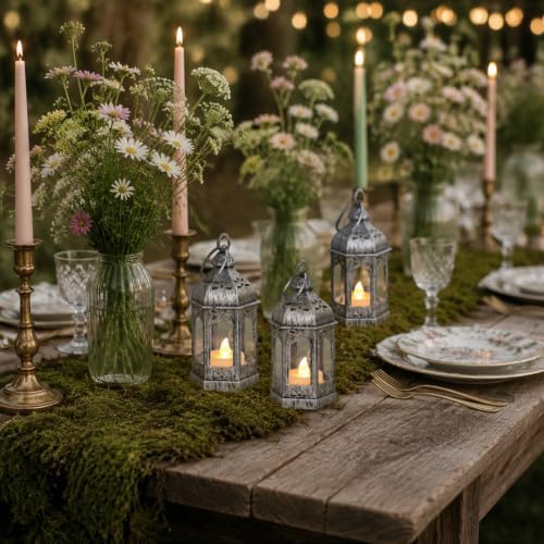 LLQ 12Pcs Mini Silver Lantern with LED Tea Light, Vintage Hanging Moroccan Small Lanterns Decorative, Battery Included, for Ramadan, Wedding, Halloween, Christmas, Diwali Table Centerpiece - Image 7