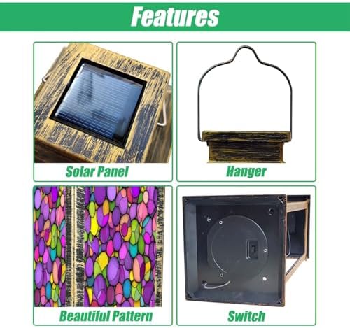 Solar Lantern Abstract Stained Glass Mosaic Purple Violet Outdoor Garden Hanging Lantern Waterproof Solar Powered Lighting Outside Table Lamp for Deck Yard Camping Patio Decor - Image 3