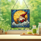 Cocoa by Moonlight Gnome Stained Glass Suncatcher – Square Hanging Window Panel for Home or Greenhouse – Whimsical Glass Art Gift for Garden Lovers, Christmas, Halloween, Father Days oK2gHR - Image 2