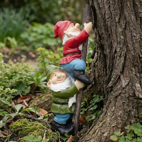 Elenon Funny Gnomes on Ladders Garden Statue, 14“ HIGH Gnomes Climbing Tree Figurine, Resin Outdoor Yard Lawn Decor, Cute Whimsical Patio Ornament for Garden, Porch, Backyard Decoration - Image 3