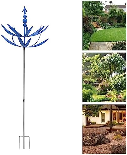 Blue Iron Windmill, 360 Degree Rotation Wind Spinner, Kinetic Wind Sculpture, Metal Yard Art Decor, Weather Ornament for Garden Lawn Patio Backyard Outdoor Landscape Decoration. - Image 5