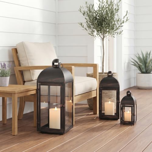 NEEDOMO Lanterns Decorative Outdoor & Indoor, Set of 3 Outdoor Lanterns for Porch, 23" Large Candle Lantern, Bronze Metal Frame with Glass, Vintage Farmhouse, Patio, Pathway, Garden, Fall, Christmas - Image 3