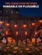 Halloween Candle Pathway Lights Outdoor, 19.5FT 10 C18 Flickering Flame Bulbs with Black Drip Bleeding Wax Stakes, Plug-in Waterproof Walkway Lights String Decor for Lawn Yard Driveway - Image 2