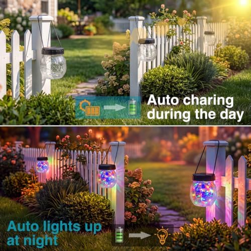 kolpop 18 Pack Solar Lantern Outdoor Lights, Multi-Coloured Solars Lanterns with 28 LED, Crackle Glass Ball Waterproof Hanging Solar Lights for Garden Decor Patio Fence Yard Christmas Tree Decoration - Image 3