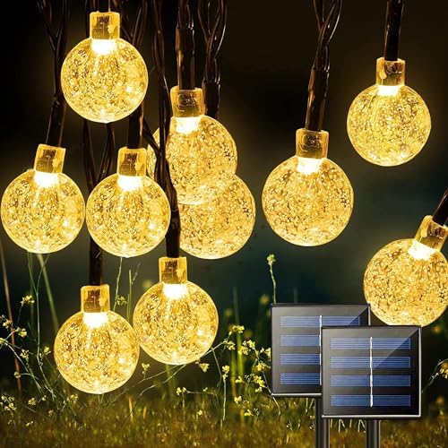 Jedavai Solar String Lights Outdoor 2 Pack 200 Led 80FT Warm White Crystal Globe Lights with 8 Lighting Modes, Waterproof Solar Powered Patio for Garden Yard Porch Wedding Party Decoration by LightUpYourLife