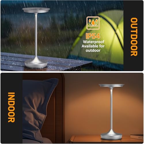 LED Rechargeable Cordless Outdoor 6000mAh Battery Table Lamp 2-Pack Silver - Image 3