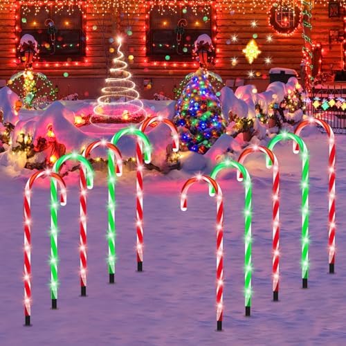 Christmas Candy Cane Pathway Markers Lights, Outdoor Christmas Decorations for Yard Patio Porch Garden Walkway, Candy Cane Christmas Decor with 48 LED, 8 Pack (Red & Green) by ZHAHA