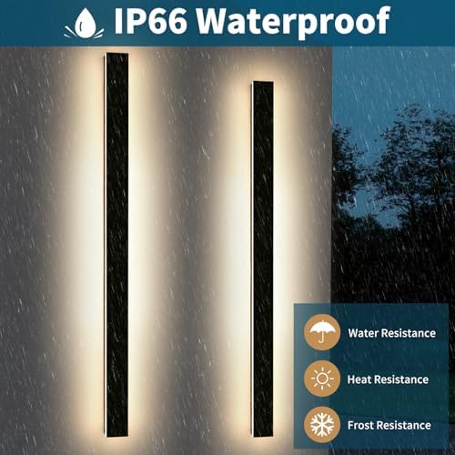 2 Pack Modern Outdoor Wall Light, 3000K Warm White 71inch LED Wall Sconce, IP65 Waterproof Exterior Lighting, Black Aluminium Minimalist Long Wall Lamp for Patio, Garage, Yard - Image 5