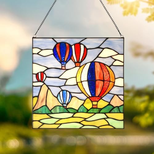 PA0002 Stained Glass Hanging Panel-12" Wx12"H Window Suncatcher Window Décor Tiffany Style Wall Décor Hanging Art,Hot Air Balloons. - Image 3