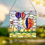 PA0002 Stained Glass Hanging Panel-12" Wx12"H Window Suncatcher Window Décor Tiffany Style Wall Décor Hanging Art,Hot Air Balloons. - Image 3