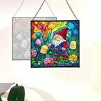 Gnome in Marshmallow Garden Stained Glass Suncatcher – Square Hanging Window Panel for Home or Greenhouse – Whimsical Glass Art Gift for Garden Lovers, Christmas, Halloween, Father Days kCb0rI - Image 4