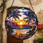 Beach Bonfire Sunset Stained Glass Window Hanging Suncatcher Gifts 9.8" - Image 3