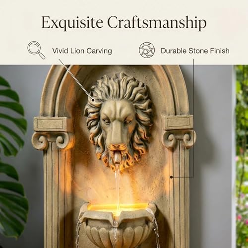 Tolevoit Majestic Lion Head Outdoor Water Fountain, 2-Tier Faux Bronze Floor Baroque Style with LED Lightswith LED Lights, Waterfall Fountains Fit Outside, Garden, Patio - Image 5