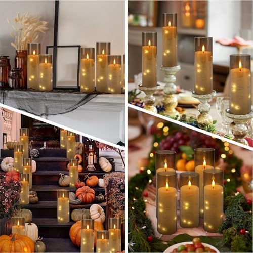 24 Pack Flameless Candles with Embedded Star String Fairy Lights, Battery Operated Candles, LED Candle, Fake Candles with Remote Control and Timer, Grey,(D2.2 x H 5" 6" 7") - Image 5
