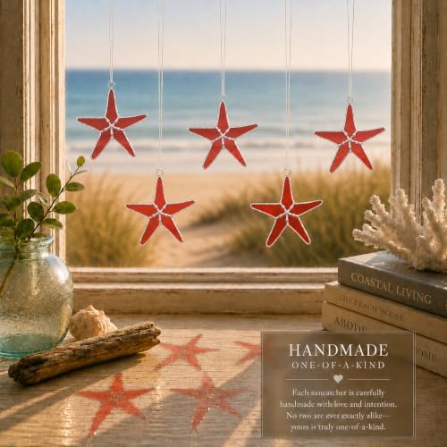 Stained Glass Red Starfish 3in Suncatcher Set of 5, Coastal Home Decor - Image 5