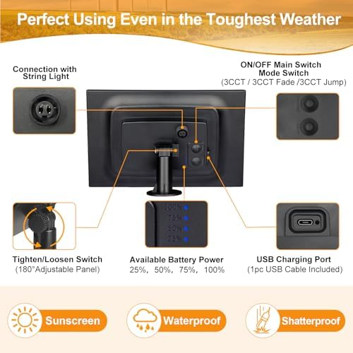 Mlambert 3 Colors 48FT LED Solar String Lights with Remote, 3 Modes, White - Image 5