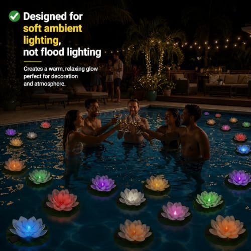 12 PCS Floating Lotus Flower Solar Pool Lights with Lily Pads (Multicolor) - Image 4
