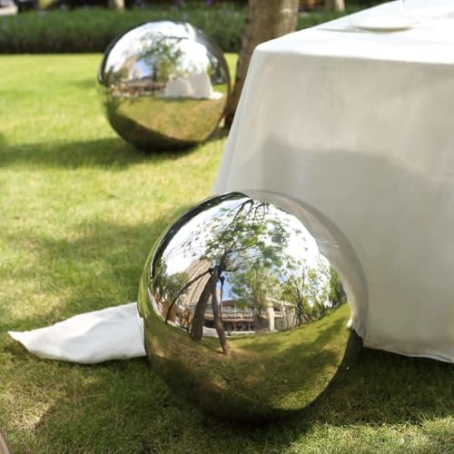 Tableclothsfactory Silver Stainless Steel Gazing Globe Mirror Ball, Reflective Shiny Hollow Garden Spheres - 20" - Image 5