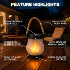 Kaliqo Solar Lantern Outdoor Lights, Realistic Dancing Flame Effect, Solar Powered Lanterns for Camping, 100% Waterproof, Hemp Rope Flame for Patio Garden Decor (2 PCS) - Image 2
