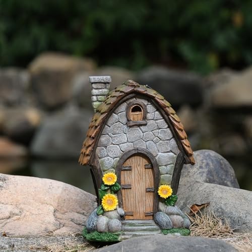 Solar Garden House Statues Outdoor with Light Yard Resin Decoration - Image 3