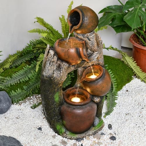 30" Outdoor Garden Water Fountain with Lights 4 Tiers Water Feature - Image 4