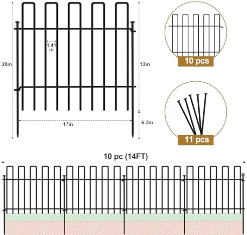 10 Panels No Dig Animal Barrier Fence, 13in(H) x 14ft(L) Garden Edging Border Fencing, Rustproof Metal Stakes Decorative Garden Fence, Dog Digging Defense Fencing Barrier for Outdoor, Yard, Patio - Image 3