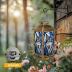 Solar Lantern Outdoor Waterproof Blue Stained Glass Style Wolf Portrait Detailed Fur Eyes Garden Decor LED Hanging Solar Lights Tabletop Lamp Gifts for Women Mom Outside Yard Patio Porch - Image 5