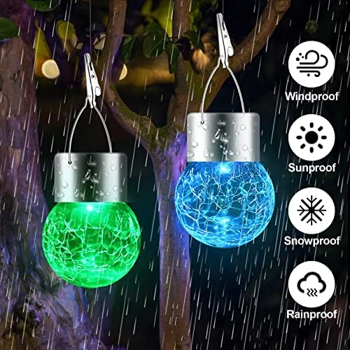 Solar Lights Outdoor Hanging Decorative Globe 24 Pack, Waterproof Solar Lantern with Handle and Clip, Solar Powered Glass Ball Lights for Garden Yard Fence Tree Umbrella Holiday Décor, Color Changing - Image 5