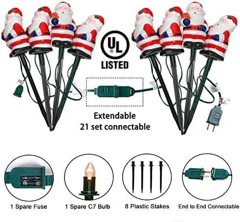 GOOTHY 2 Sets Santa Christmas Pathway Lights, 7Ft C7 Outdoor Christmas String Lights with 8 Santa Claus Marker Stakes Light, Connectable Xmas Decorations Light for Patio Yard Driveway Garden Walkway - Image 4