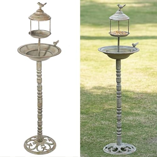 44.5" H 2 in 1 Metal Bird Bath, Standing Bird Feeder Garden Yard Decor by MNRYLKB