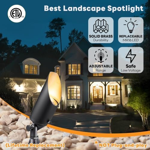 Gardenreet Brass Landscape Lighting - Black Low Voltage Outdoor Spotlights, Wired LED Uplights 12V, Waterproof Spot Lights for Outside Trees Without MR16 Bulb (4 Pack) - Image 2