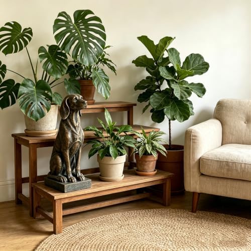 28.35" Vintage Bronze Hound Dog Statue, Resin Sitting Hunting Dog Sculpture, Rustic Farmhouse Decor Figurine for Living Room, Entryway, Shelf, Table & Western Home Decoration - Image 4