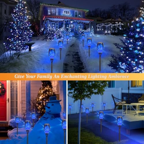 Solar Torch Flame Lights with Flickering Blue Flame, Waterproof Outdoor Landscape Decoration Lighting for Garden, Lawn, Yard, Solar Powered (12) - Image 7
