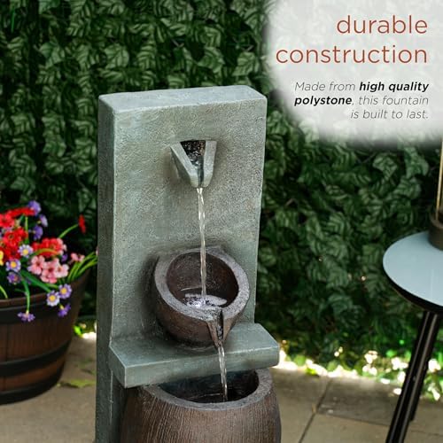 Alpine Corporation TZL388 32" 3 Tier Jar Fountain with LED Lights, Elegant Outdoor Water Feature for Garden, Patio, Backyard, Home Décor, Ceramic Water Fountain & Landscape Decorations, Gray - Image 5