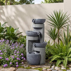 19.7" Tall Outdoor Water Fountain, 5 Tier Cascading Bowls and Stacked Water Fountain with LED Lights, for Yard Décor, Backyard, Patio and Deck (31.5'') by Unknown