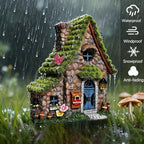 ASAWASA Resin Fairy House Statues with Solar Powered Lights, Funny Garden Sculptures with Flocked and Cobblestone Decor, Exquisite Garden Cottage Figurines - Image 4