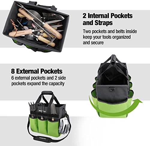 WORKPRO Garden Tool Bag, 10 Pockets and Shoulder Strap, Green - Image 4